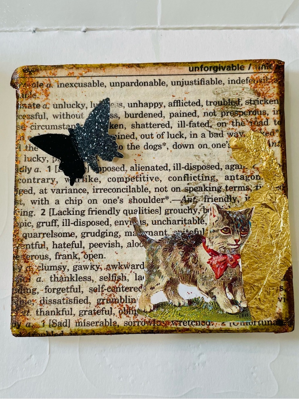 Vintage papers on canvas cat magnet
